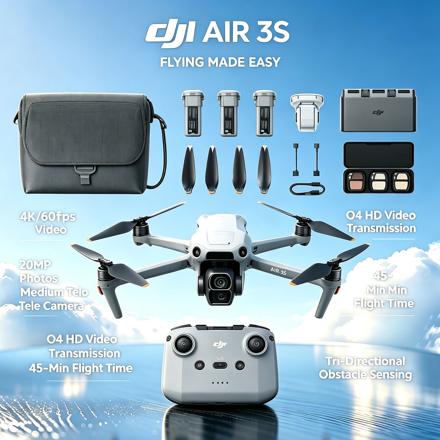 DJI Air 3S Fly More Combo (RC- - đánh giá và giá Drone Rc N3 3 Batteries